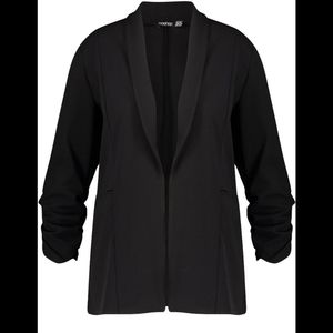 Plus Lapel Ruched Sleeve Blazer